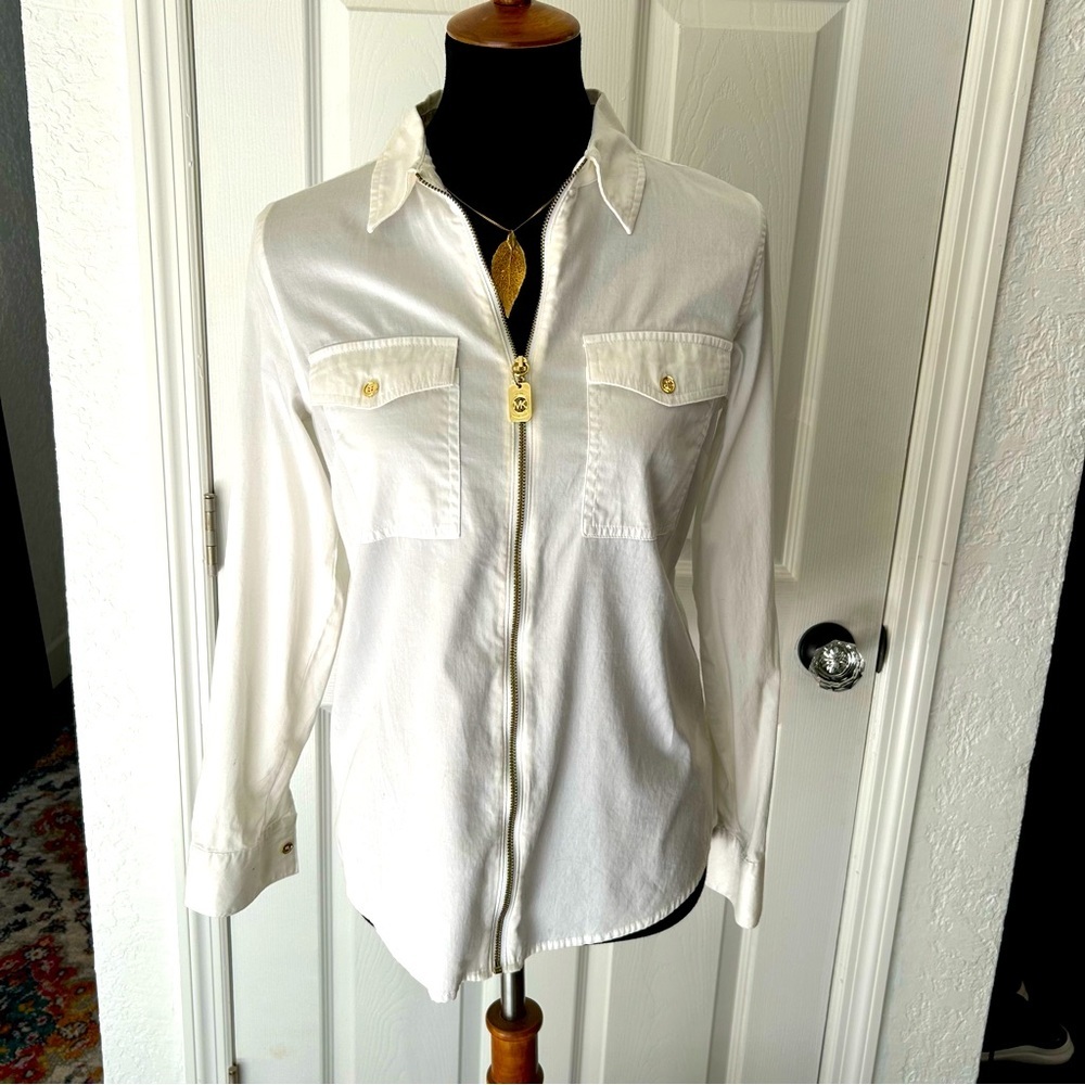 Michael Kors Zip Up Cotton Collared Shirt | Size 4 - Picture 2 of 7